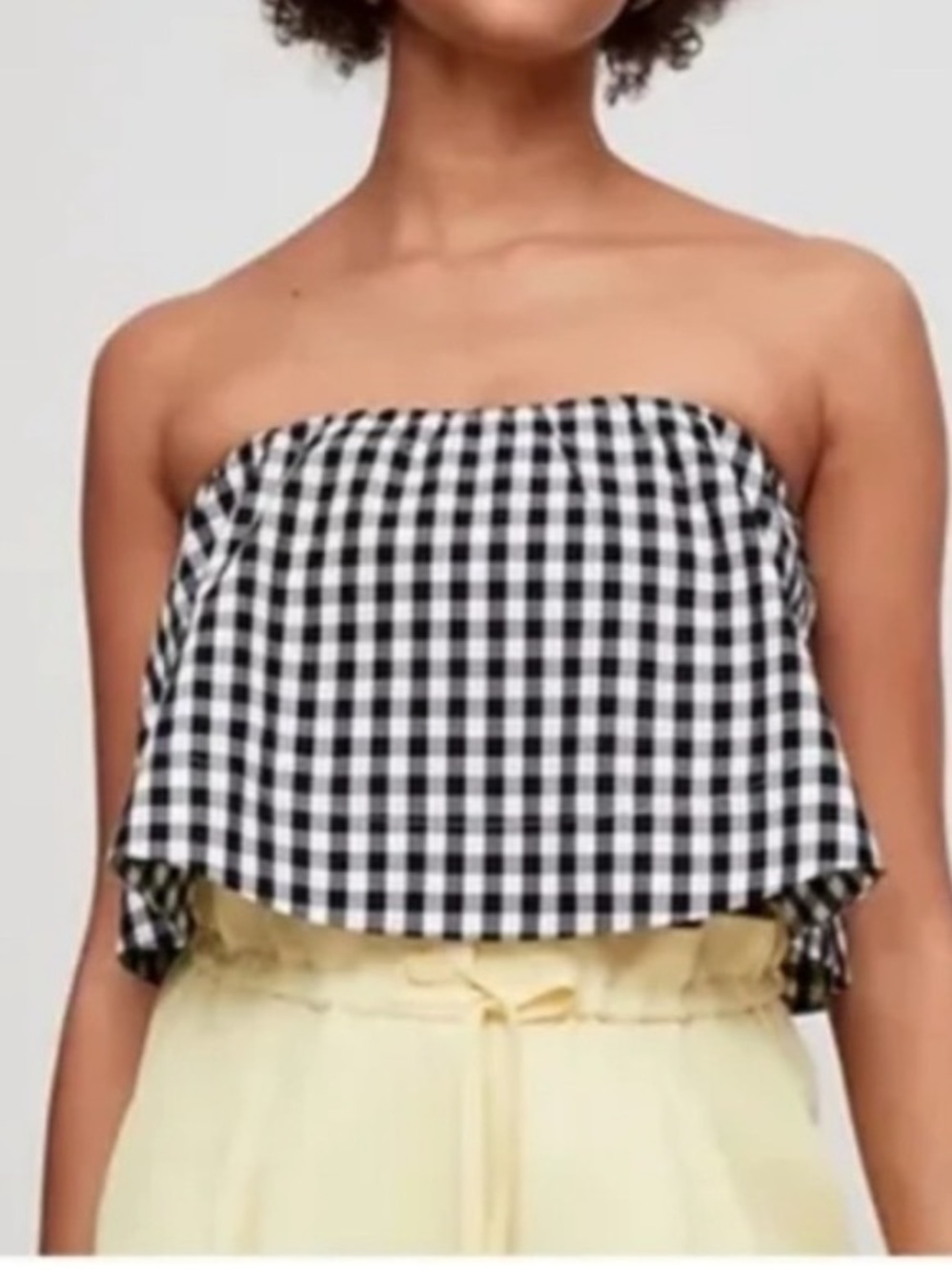 NWT Wilfred Bonaventure Gingham Plaid Check Flounced Cropped Blouse Smocked